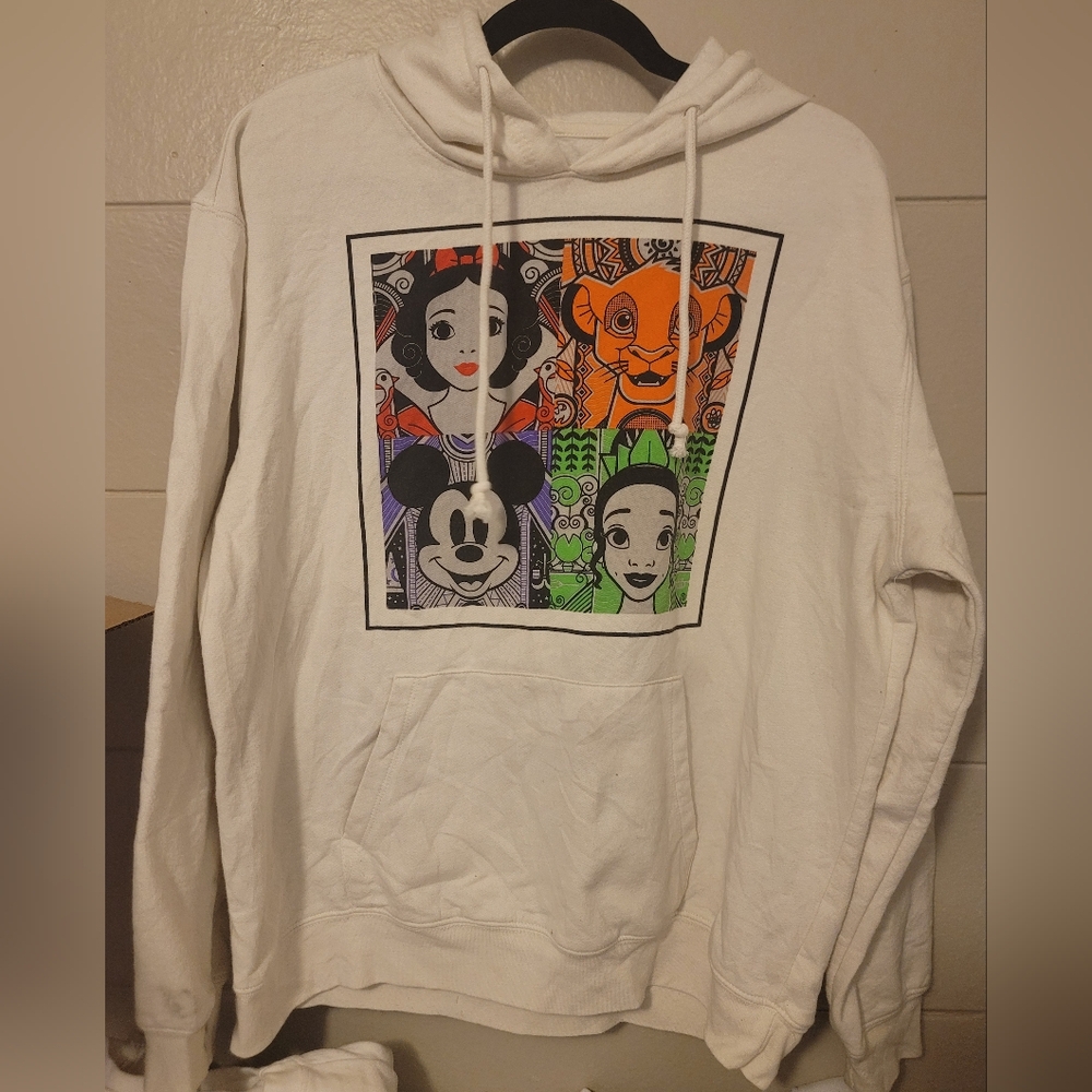 Disney Dirty White Hoodie with Colorful Graphic